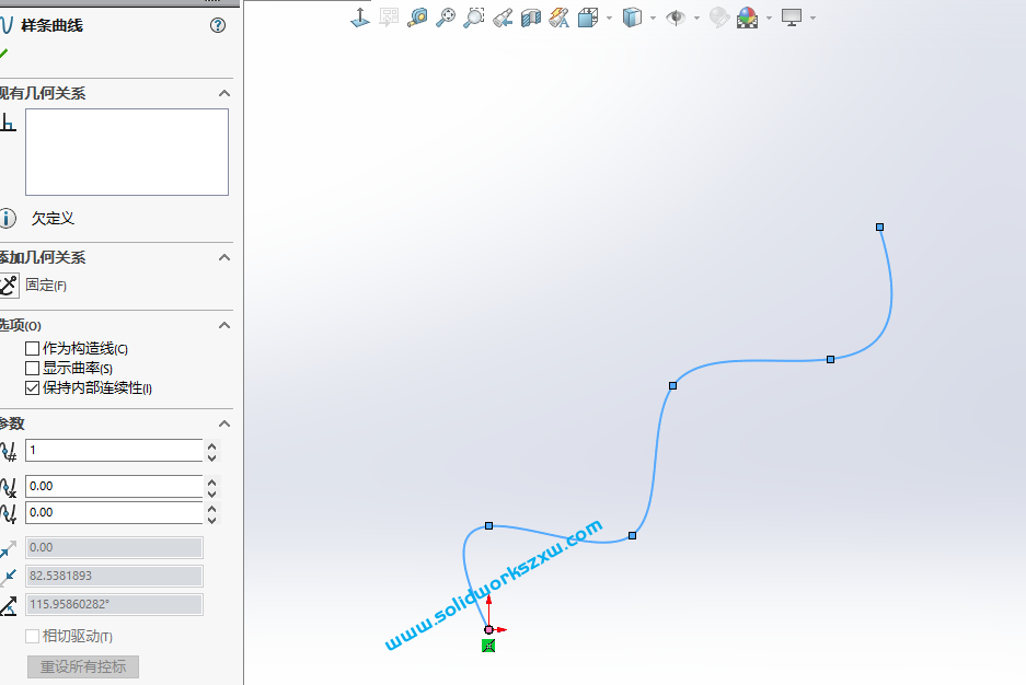 SolidWorks样条曲线控标不显示怎么办?设置一下就好