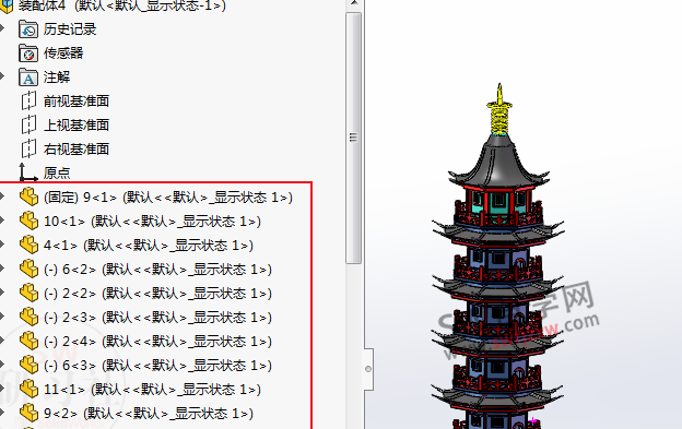 SolidWorks装配体里面零件默认显示状态1如何去掉?