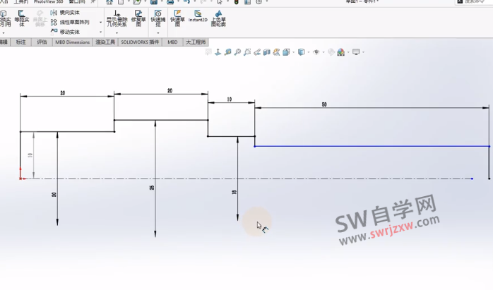 SolidWorks旋转草图标注直径的方法