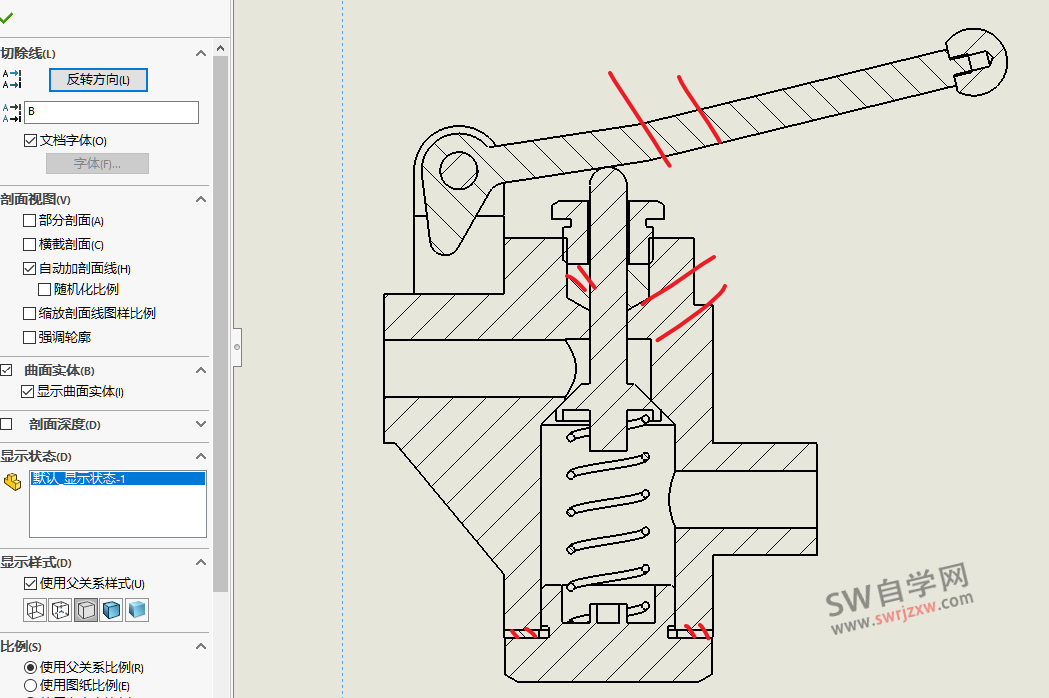 SolidWorks剖视图剖面线方向怎么修改?
