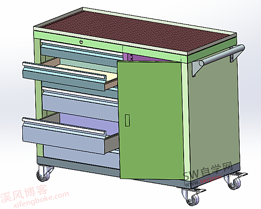 SolidWorks工具车模型五斗一门