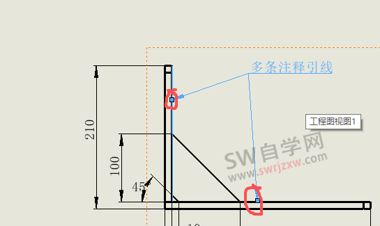 SolidWorks注释怎么引出多个箭头？